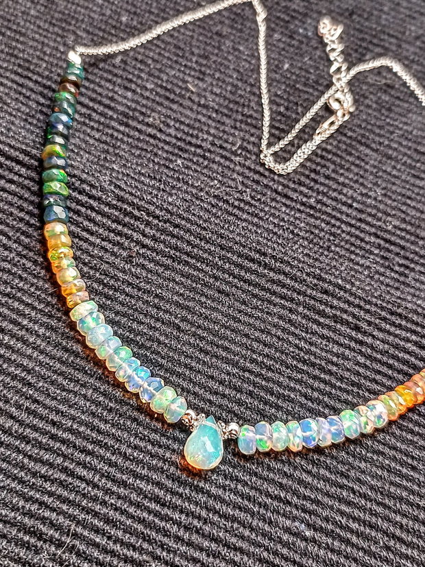 Colier argint opal de foc etiopian AAA discuri brioleta fatetate lant argint minimalist boho chic trendy cadou - Transport gratuit