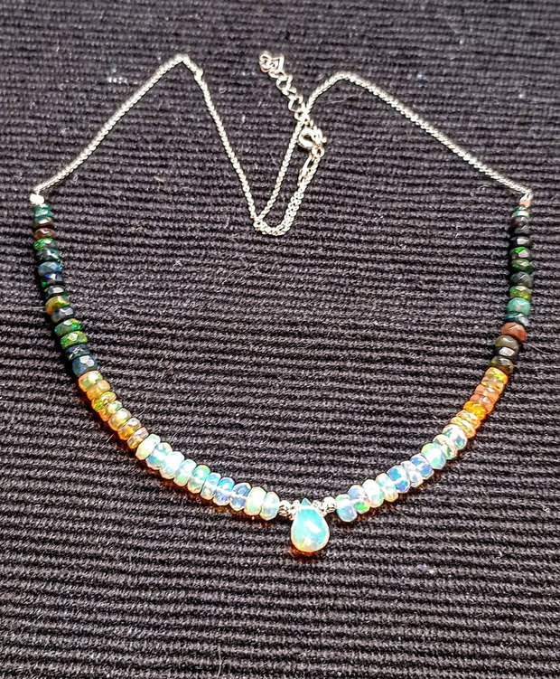 Colier argint opal de foc etiopian AAA discuri brioleta fatetate lant argint minimalist boho chic trendy cadou - Transport gratuit