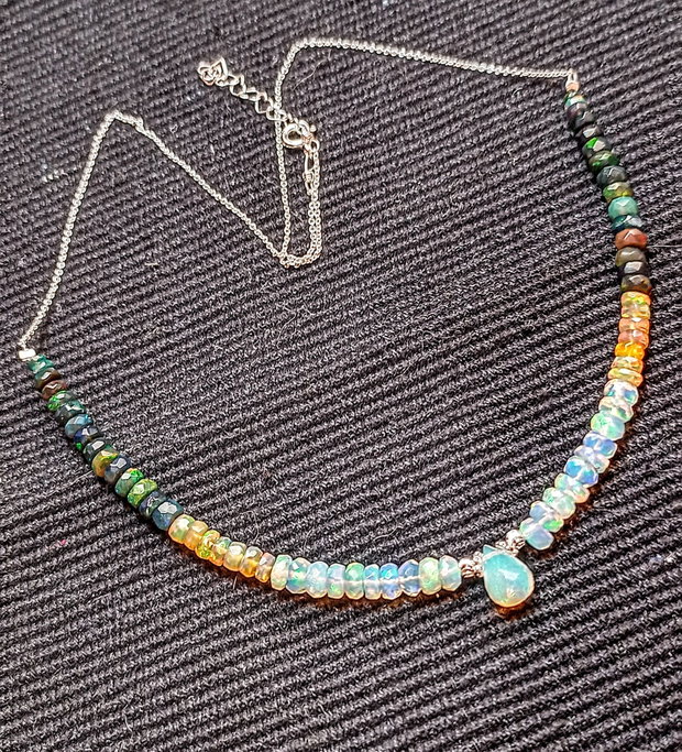Colier argint opal de foc etiopian AAA discuri brioleta fatetate lant argint minimalist boho chic trendy cadou - Transport gratuit