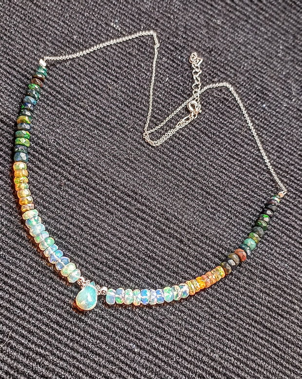 Colier argint opal de foc etiopian AAA discuri brioleta fatetate lant argint minimalist boho chic trendy cadou - Transport gratuit