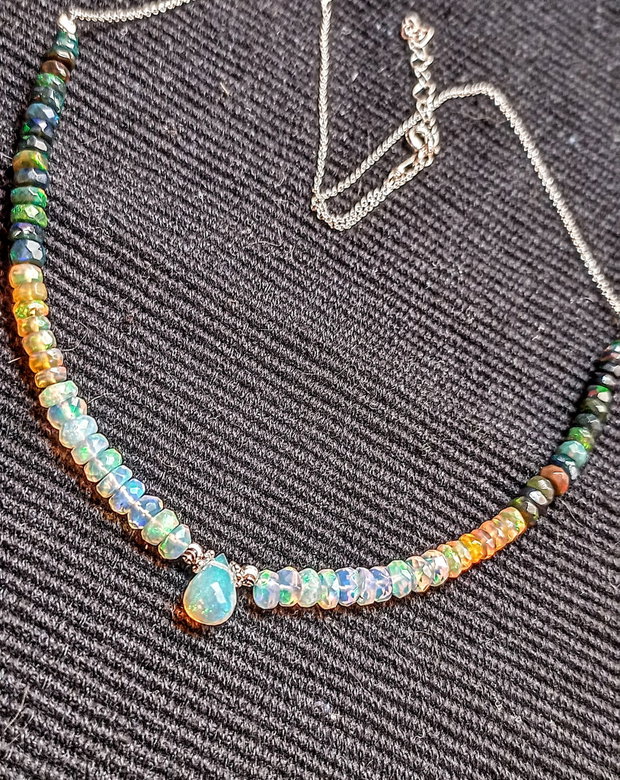Colier argint opal de foc etiopian AAA discuri brioleta fatetate lant argint minimalist boho chic trendy cadou - Transport gratuit