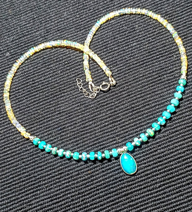 Colier argint opal de foc Paraiba albastru etiopian charm minimalist boho chic trendy cadou - Transport gratuit
