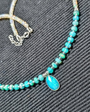 Colier argint opal de foc Paraiba albastru etiopian charm minimalist boho chic trendy cadou - Transport gratuit