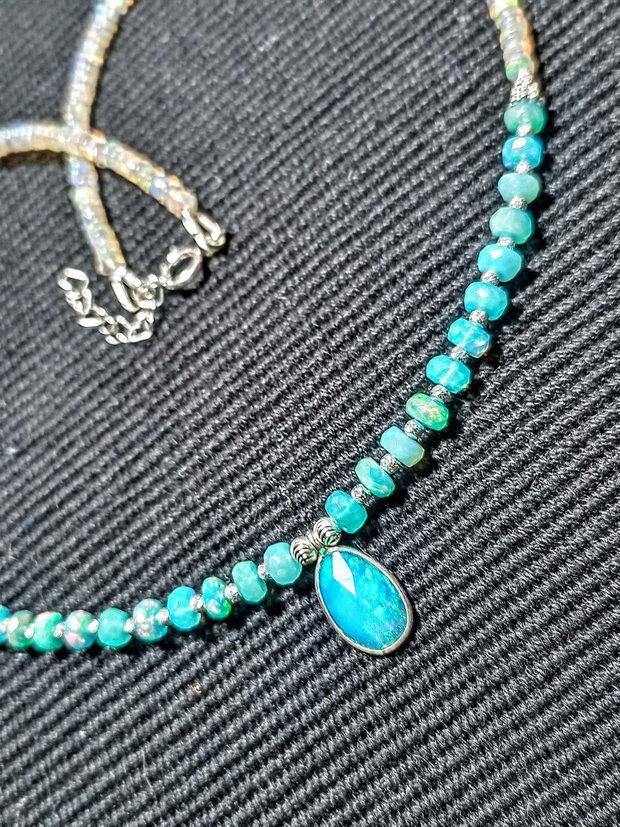 Colier argint opal de foc Paraiba albastru etiopian charm minimalist boho chic trendy cadou - Transport gratuit