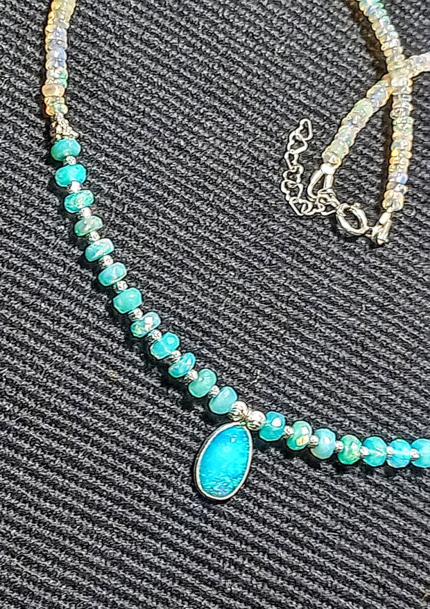 Colier argint opal de foc Paraiba albastru etiopian charm minimalist boho chic trendy cadou - Transport gratuit