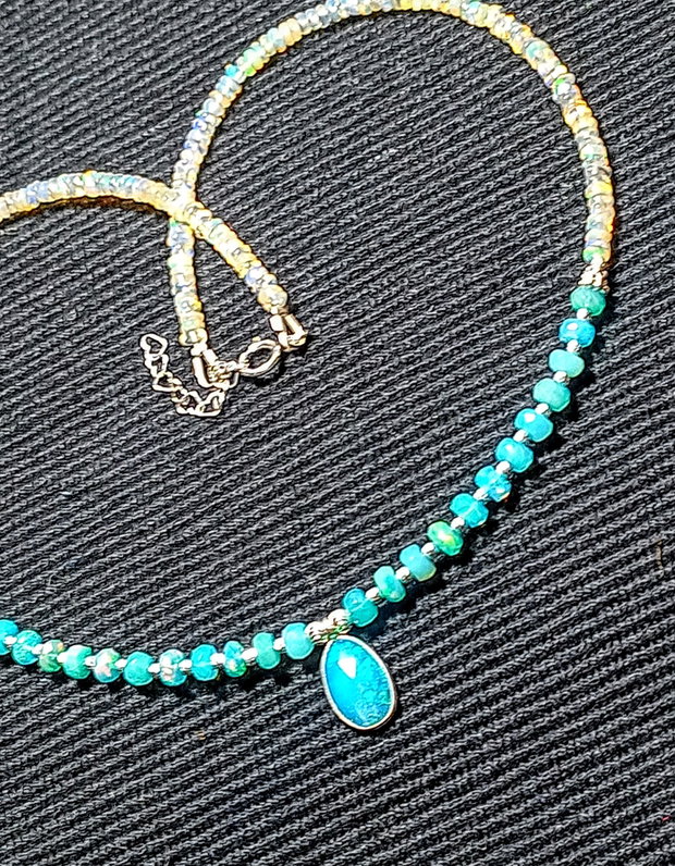 Colier argint opal de foc Paraiba albastru etiopian charm minimalist boho chic trendy cadou - Transport gratuit