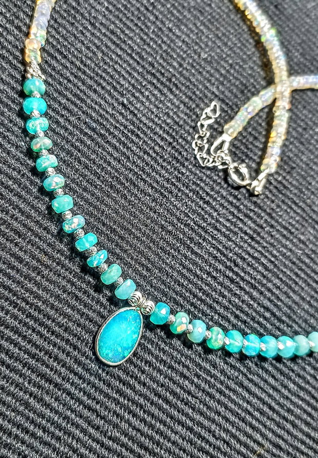 Colier argint opal de foc Paraiba albastru etiopian charm minimalist boho chic trendy cadou - Transport gratuit