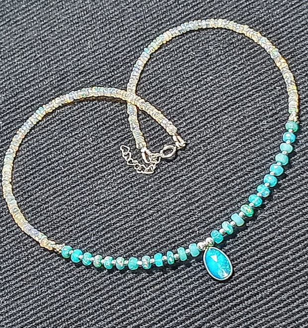 Colier argint opal de foc Paraiba albastru etiopian charm minimalist boho chic trendy cadou - Transport gratuit