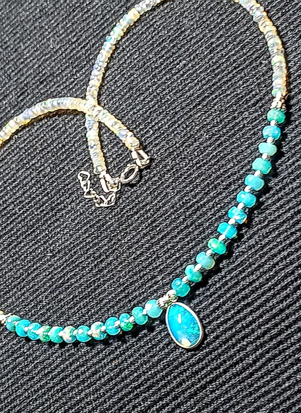 Colier argint opal de foc Paraiba albastru etiopian charm minimalist boho chic trendy cadou - Transport gratuit