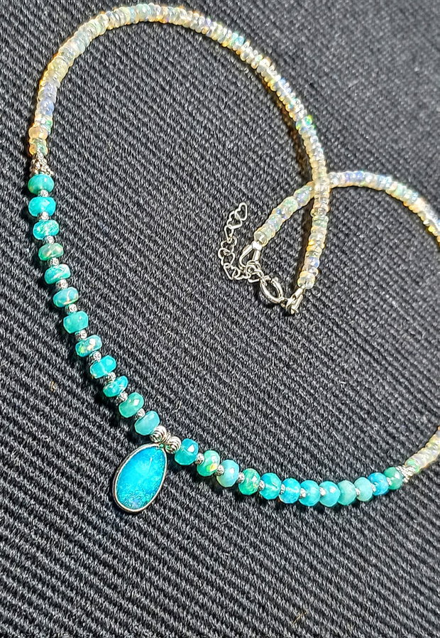 Colier argint opal de foc Paraiba albastru etiopian charm minimalist boho chic trendy cadou - Transport gratuit