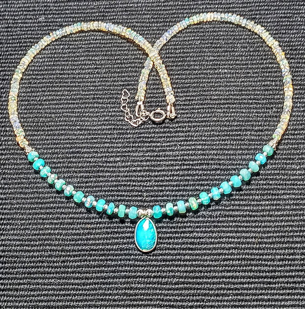 Colier argint opal de foc Paraiba albastru etiopian charm minimalist boho chic trendy cadou - Transport gratuit