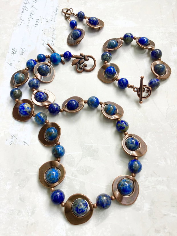 Set vintage lapis lazuli & cupru