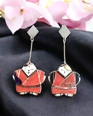 Cercei din portelan pictati manual - SAMURAI CATS