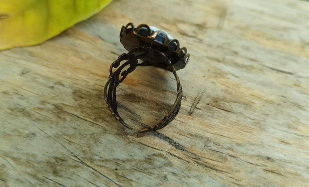 Inel reglabil cu camee, bronz filigranat / inel unisex