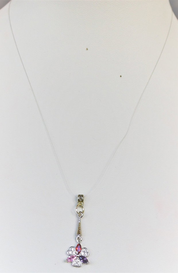 Colier cu fir transparent de guta si pandantiv cu cristale zirconia