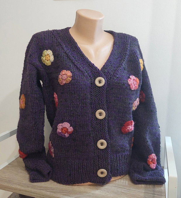 Jacheta Cardigan tricotat manual nuanțe mov