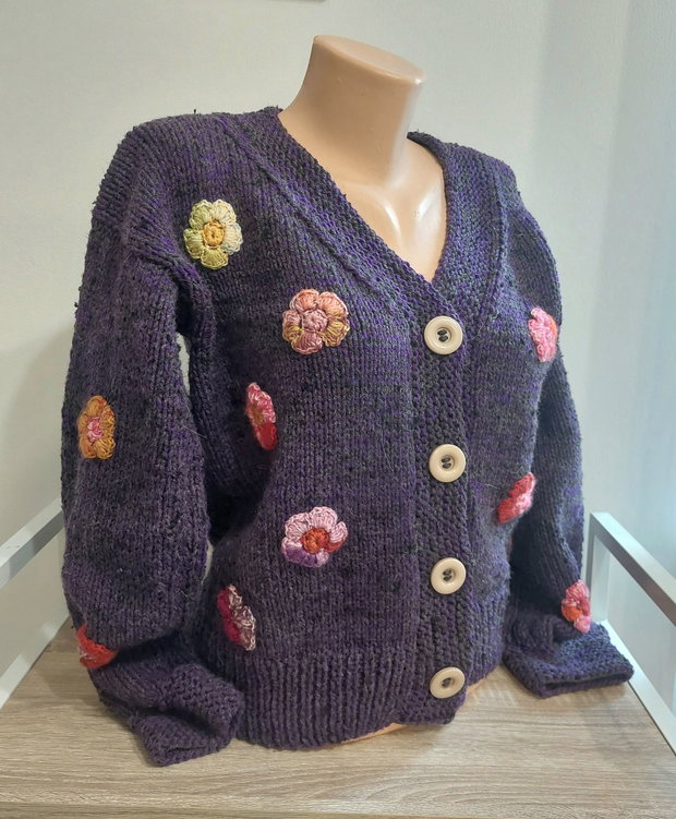 Jacheta Cardigan tricotat manual nuanțe mov