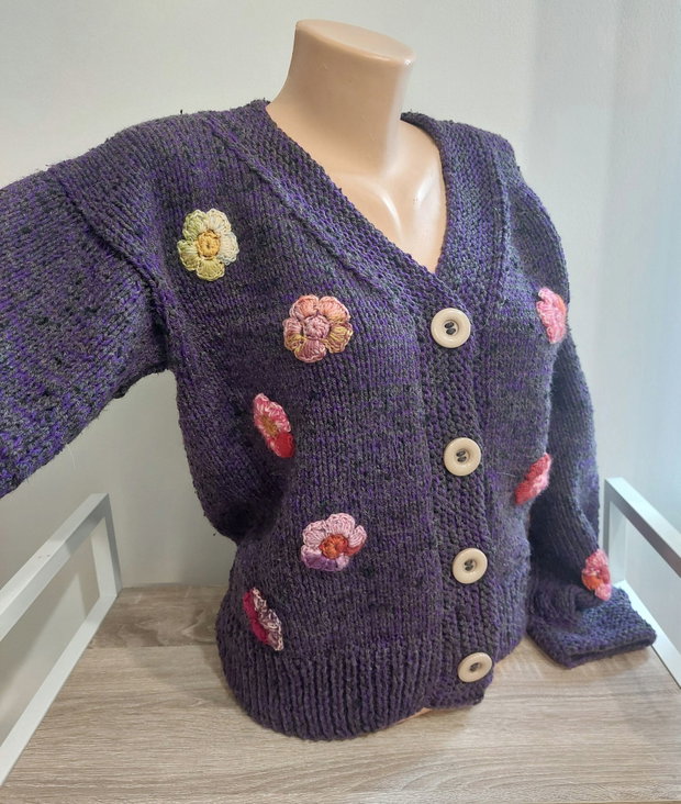 Jacheta Cardigan tricotat manual nuanțe mov