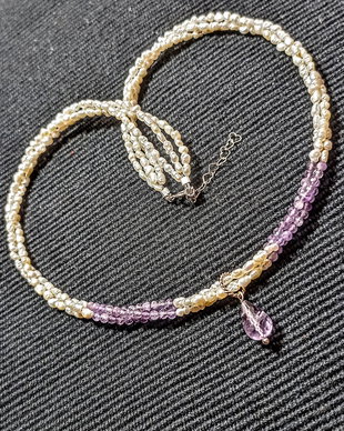 Colier argint X3 perle naturale de cultura seed ametist veracruz brioleta ametist minimalist boho chic trendy - Transport gratuit