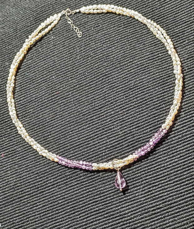 Colier argint X3 perle naturale de cultura seed ametist veracruz brioleta ametist minimalist boho chic trendy - Transport gratuit