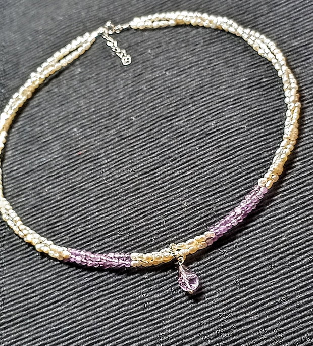 Colier argint X3 perle naturale de cultura seed ametist veracruz brioleta ametist minimalist boho chic trendy - Transport gratuit