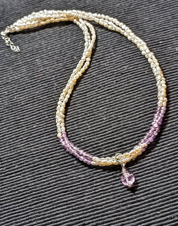 Colier argint X3 perle naturale de cultura seed ametist veracruz brioleta ametist minimalist boho chic trendy - Transport gratuit