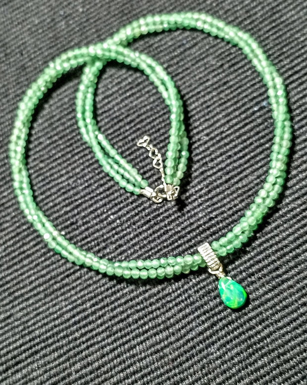 Colier argint X3 opal de foc etiopian aventurin verde minimalist boho chic trendy cadou - Transport gratuit