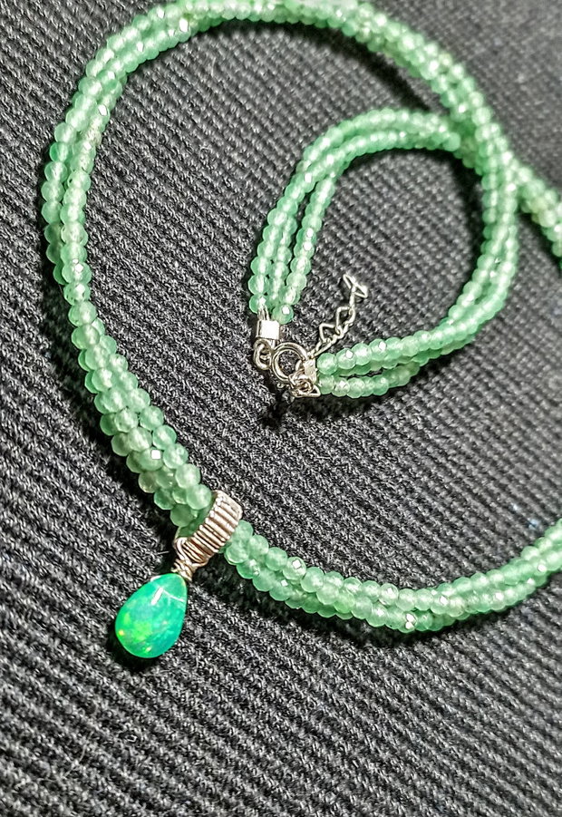 Colier argint X3 opal de foc etiopian aventurin verde minimalist boho chic trendy cadou - Transport gratuit