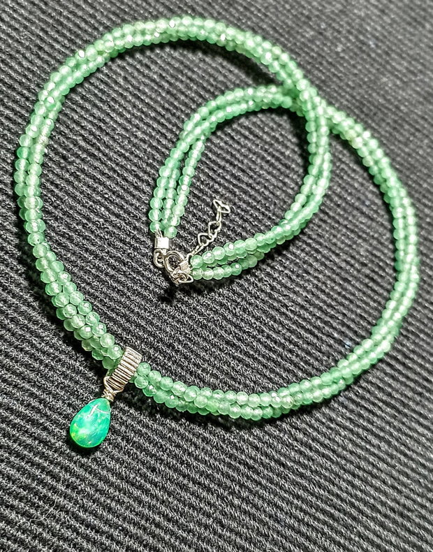 Colier argint X3 opal de foc etiopian aventurin verde minimalist boho chic trendy cadou - Transport gratuit