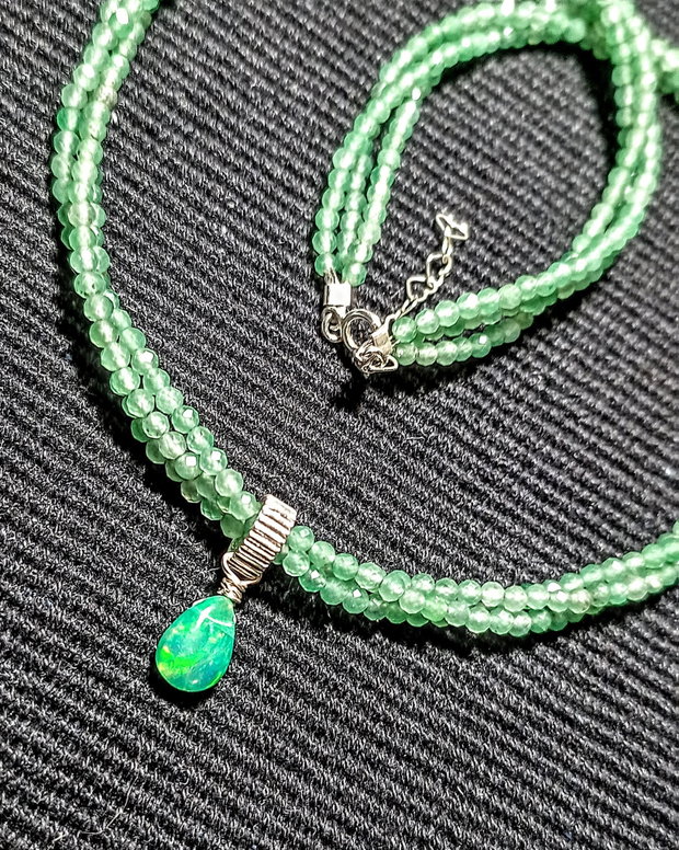 Colier argint X3 opal de foc etiopian aventurin verde minimalist boho chic trendy cadou - Transport gratuit