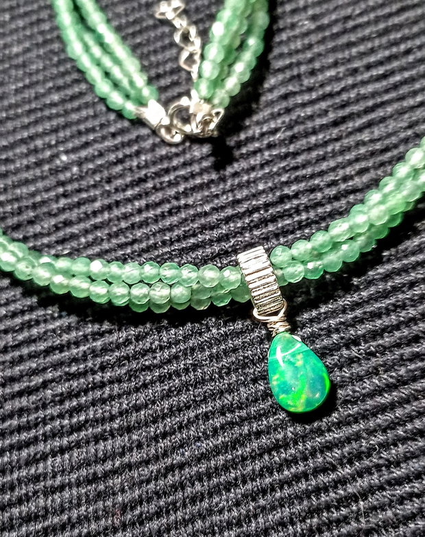 Colier argint X3 opal de foc etiopian aventurin verde minimalist boho chic trendy cadou - Transport gratuit