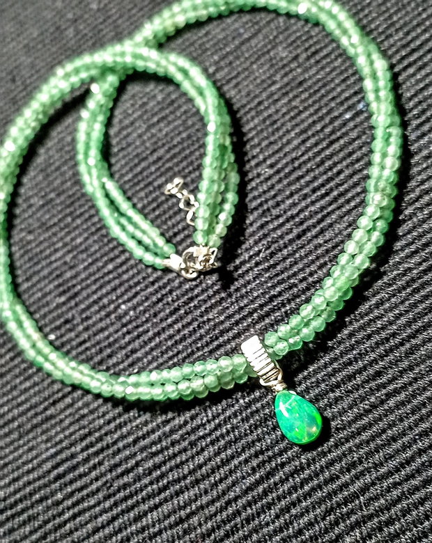 Colier argint X3 opal de foc etiopian aventurin verde minimalist boho chic trendy cadou - Transport gratuit