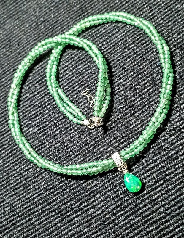 Colier argint X3 opal de foc etiopian aventurin verde minimalist boho chic trendy cadou - Transport gratuit