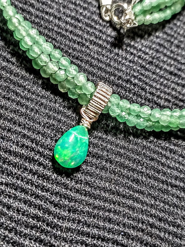 Colier argint X3 opal de foc etiopian aventurin verde minimalist boho chic trendy cadou - Transport gratuit