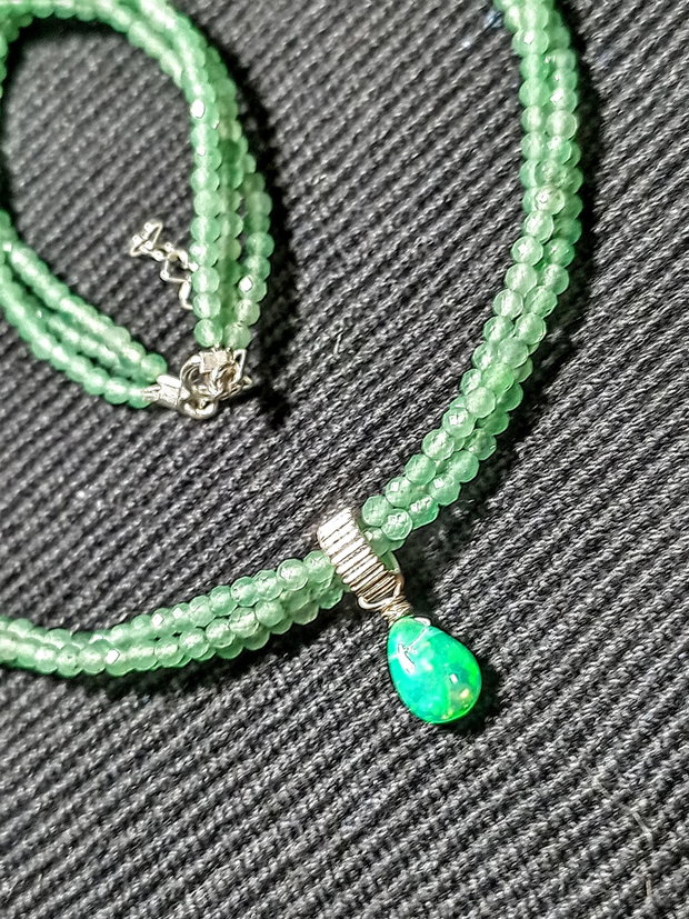 Colier argint X3 opal de foc etiopian aventurin verde minimalist boho chic trendy cadou - Transport gratuit