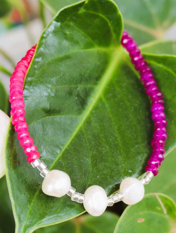 Bratara din jad violet si roz,perle de cultura si margele myuki