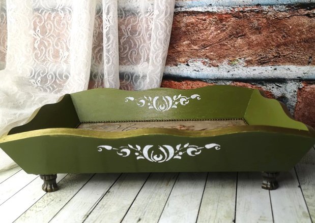 Tava decorativa vintage Home sweet home cu manere si picioruse