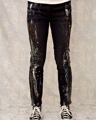 Blugi negri, Skinny Fit, pictați manual, unicat