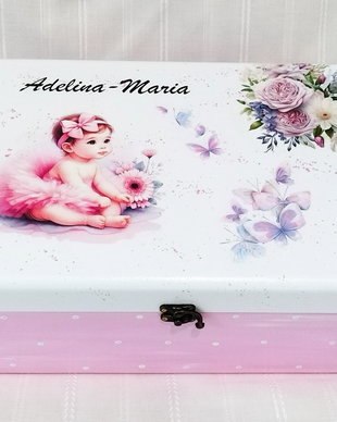 Cutie de trusou botez sau mot cu fetita în roz