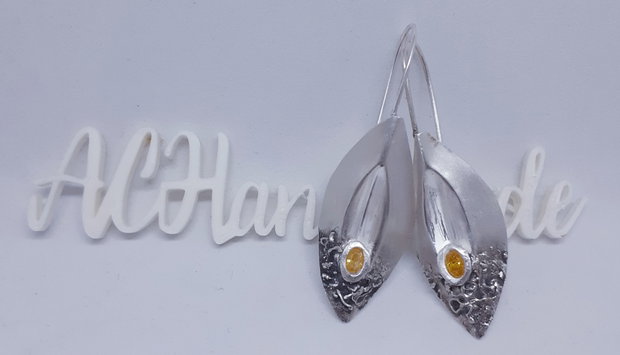 Cercei unicat, atarnatori, cu design organic si citrine