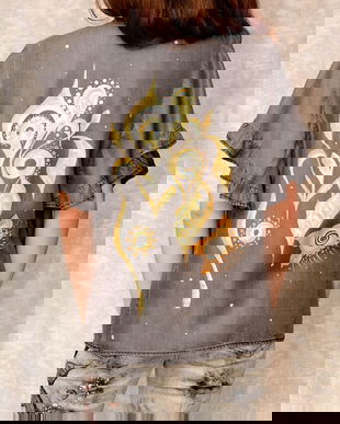 Camasa denim, gri, pictata manual, unicat