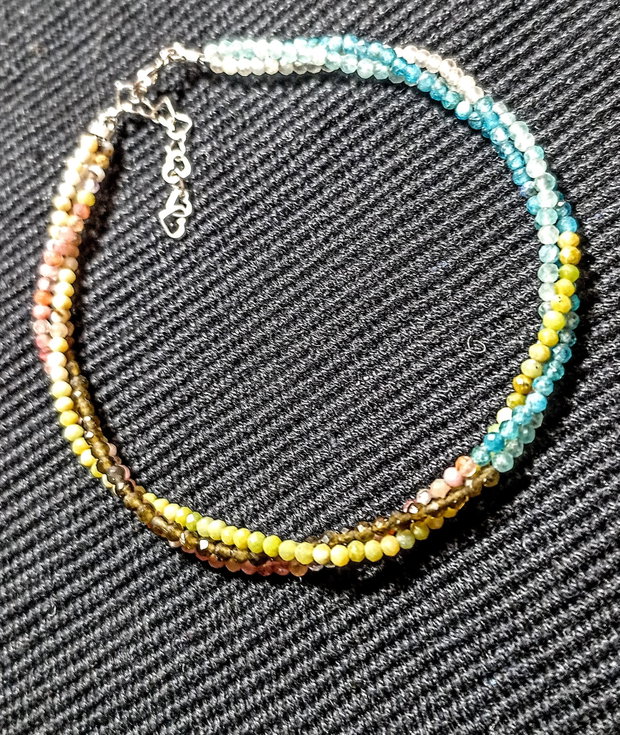 Bratara argint X3 mixt pietre semipretioase opal roz verde amazonit apatit obsidian auriu turmalina cuart roz pastel minimalista boho chic trendy - Transport gratuit