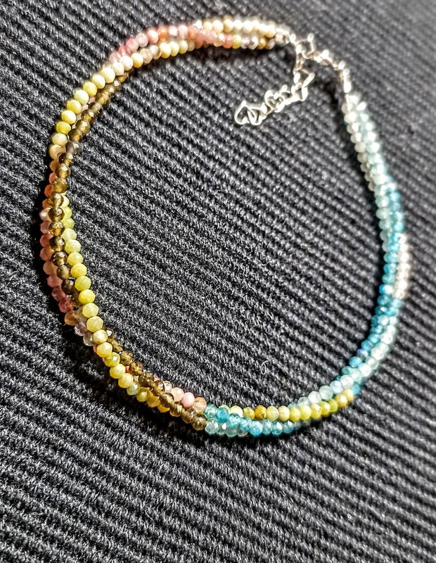 Bratara argint X3 mixt pietre semipretioase opal roz verde amazonit apatit obsidian auriu turmalina cuart roz pastel minimalista boho chic trendy - Transport gratuit