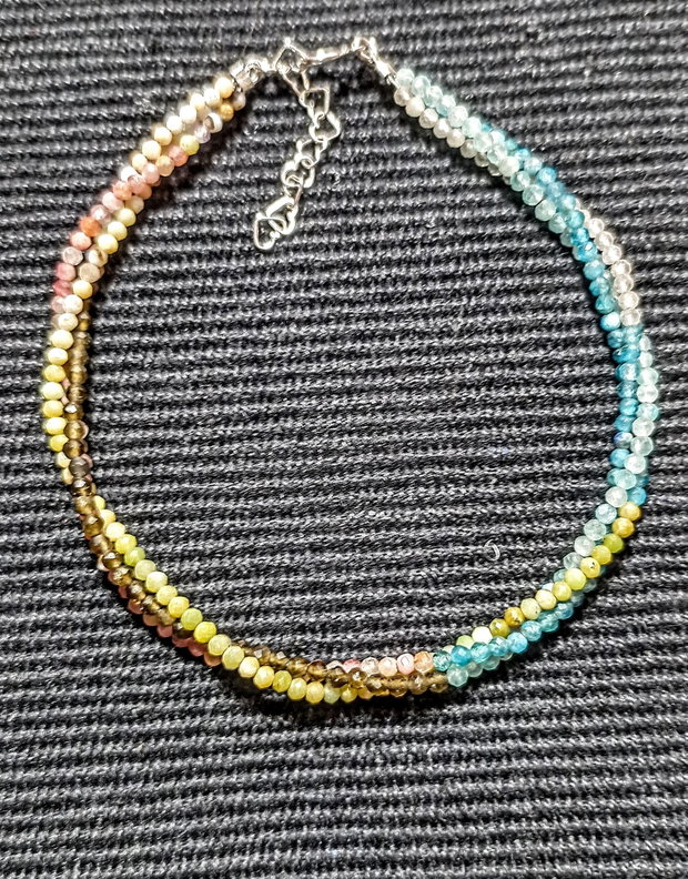Bratara argint X3 mixt pietre semipretioase opal roz verde amazonit apatit obsidian auriu turmalina cuart roz pastel minimalista boho chic trendy - Transport gratuit