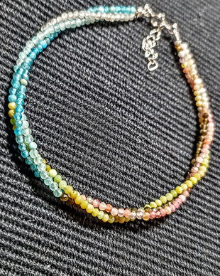 Bratara argint X3 mixt pietre semipretioase opal roz verde amazonit apatit obsidian auriu turmalina cuart roz pastel minimalista boho chic trendy - Transport gratuit