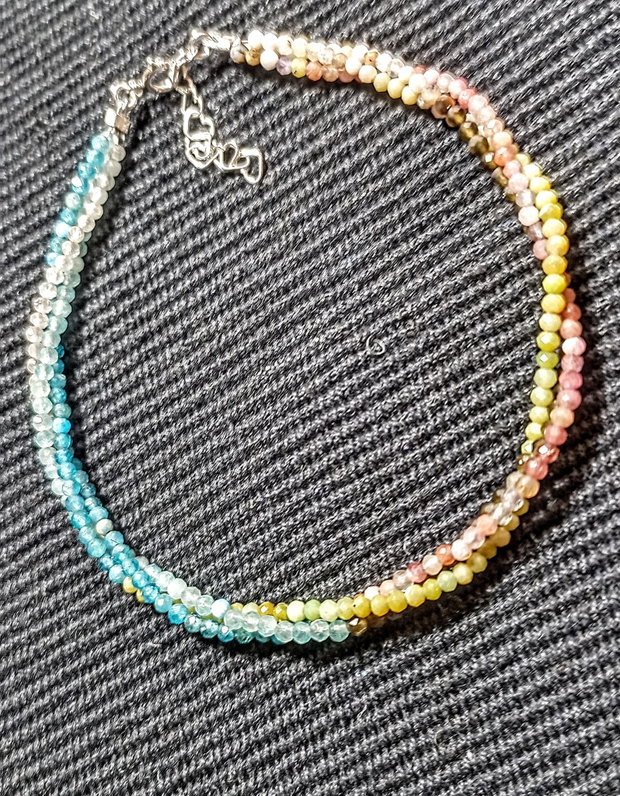Bratara argint X3 mixt pietre semipretioase opal roz verde amazonit apatit obsidian auriu turmalina cuart roz pastel minimalista boho chic trendy - Transport gratuit