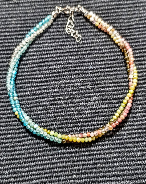 Bratara argint X3 mixt pietre semipretioase opal roz verde amazonit apatit obsidian auriu turmalina cuart roz pastel minimalista boho chic trendy - Transport gratuit