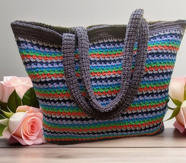 Geantă croșetată curcubeu Boho