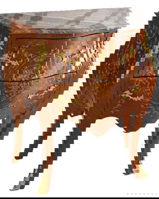 Comoda lemn masiv furniruit cu blat din marmura maro