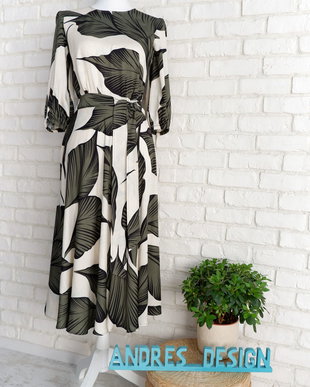 Rochie Vaporoasa Frunze Crem Kaki